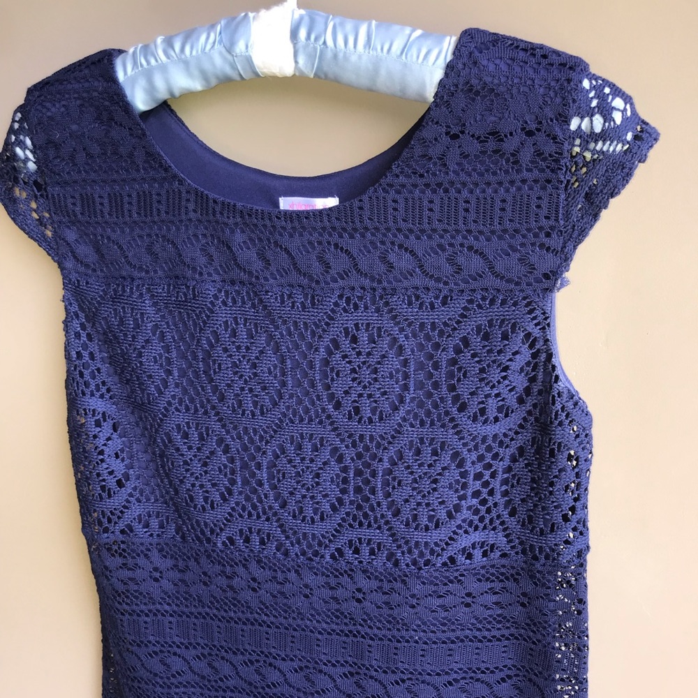 Navy Blue Eyelet Lace Dress - Picture 5 of 5